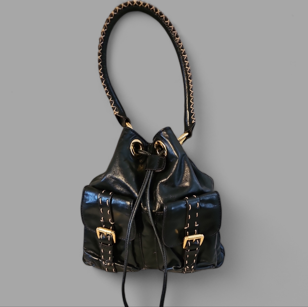 Hype vintage drawstring leather shoulder bag